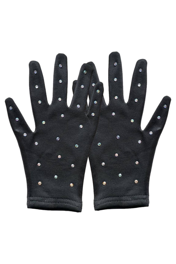 Women's Ice Skating Gloves 1 Pair Black Performance Gloves with Sparkling Rhinestone Design for Figure Skating