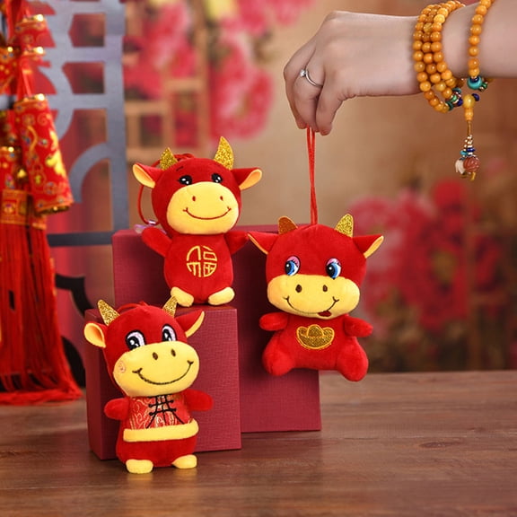 BESTYASH 1Pc Adorable Red Plush Ox Cattle Hanging Pendant for Joyful New Year Day Decoration