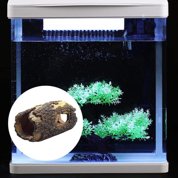 BESTYASH 1Pc Aquarium Decor Hiding Cave for Reptile Tank with Resin Tree Trunk