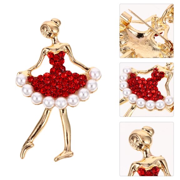 BESTYASH Red Alloy Ballet Dancer Brooch with Rhinestones, Chic Pin for Jackets, Bags, and Accessories, 1 Piece