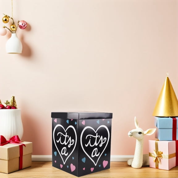BESTYASH Black Foldable Paper Box for Gender Reveal Balloon Storage and Decorative Party Use, Ideal for Birthday Celebrations
