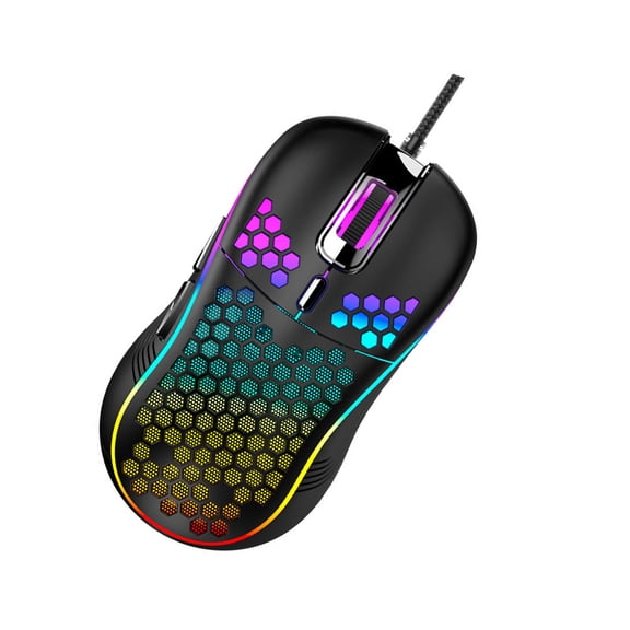 BESTYASH Black USB Wired Gaming Mouse with Honeycomb Hollow Out Design and RGB Lighting for PC Computer