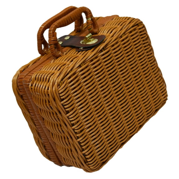 BESTYASH 1Pc Brown Woven Cosmetic Box with Smooth Imitation Rattan for Storage and Organization