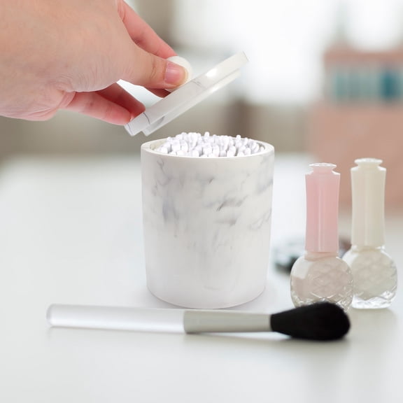 BESTYASH 1Pc Toothpick Organizing Box with Lid White Marble Storage Case