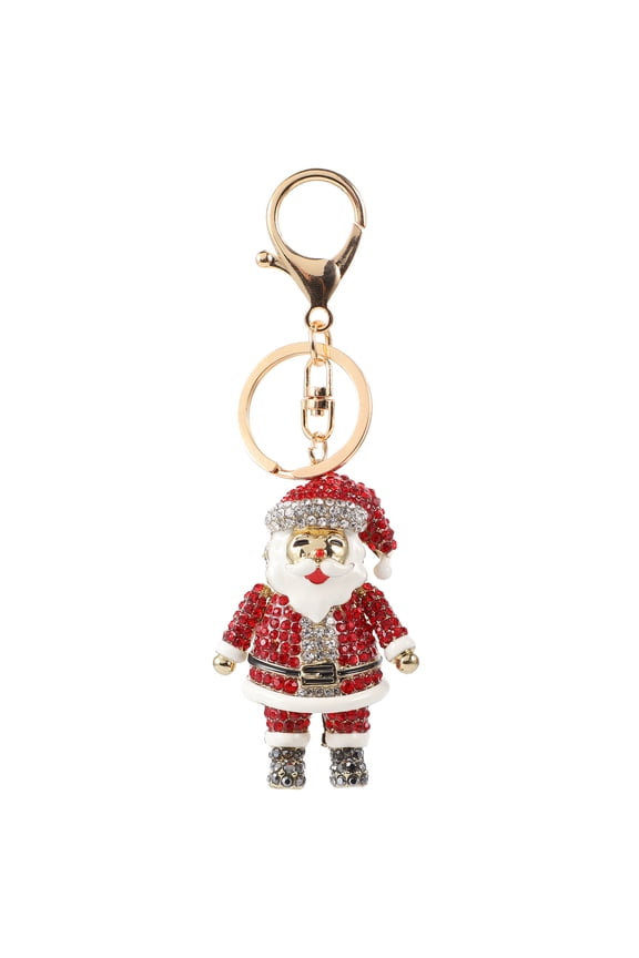 1Pc Santa Claus Key Pendant Red Crystal Alloy Keychain with Holiday Charm