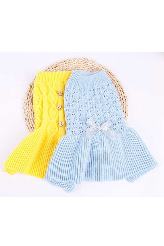 1Pc Fashionable Yellow Pet Sweater Dress with Humanized Design for Pets