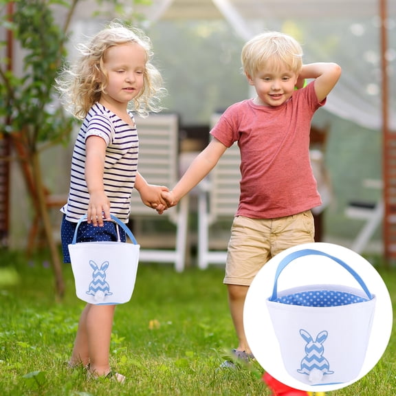 BESTYASH 1Pc Handheld Easter Basket Cotton Canvas with Bunny Print for Candy Storage