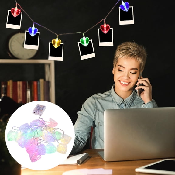 BESTYASH 1Pc High Brightness LED Love-Shaped Photo Clip String Lights, Multi-Color Decorative Lamp for Home and Party