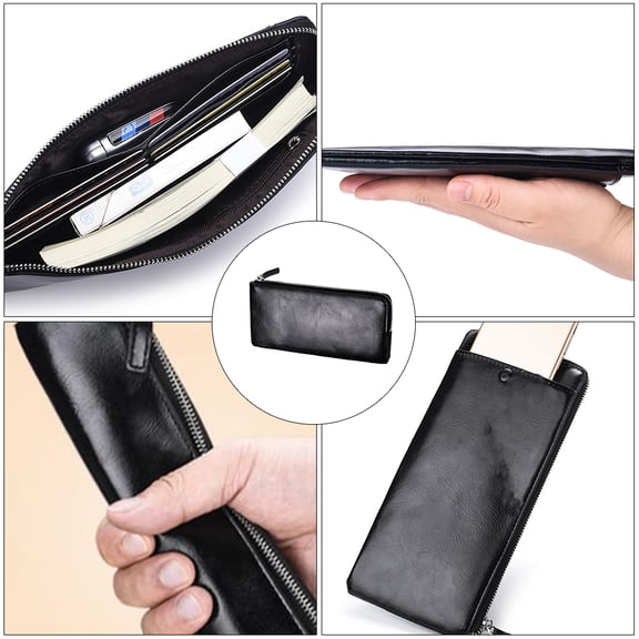 BESTYASH Men's Black Wallet with Zipper, Large Capacity Money Storage Pouch, and Stylish