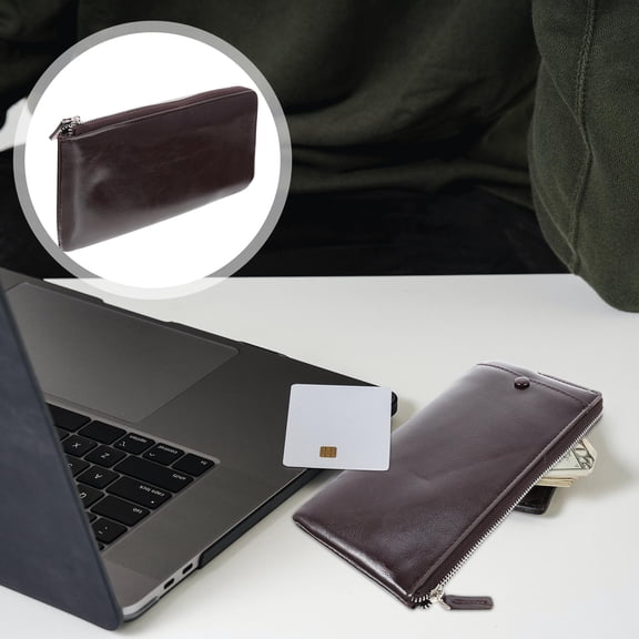 BESTYASH 1Pc Long Men Wallet Coffee Color Zippered Bag Large Capacity Business Purse