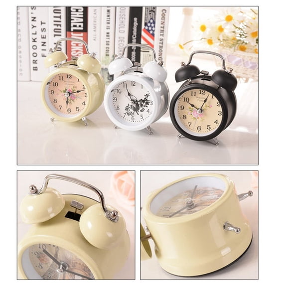 BESTYASH 1Pc Metal Alarm Clock with Ring Bell and Night Light White for Desktop Time Display