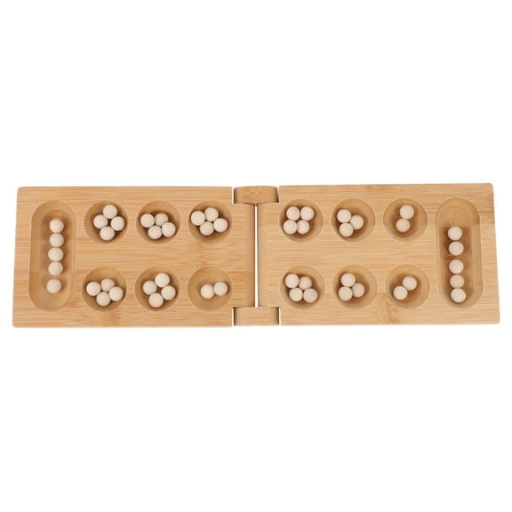 BESTYASH 1Pc Natural Bamboo Mancala Chess Set in Khaki Folding Design for Logic Training and Family Fun