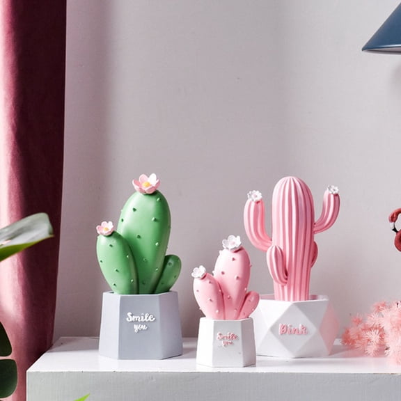 BESTYASH 1Pc Pink Resin Cactus Home Decoration Simulation Potted Plant for Festival and Tabletop Display