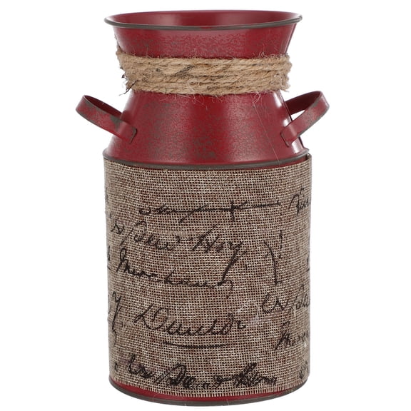 BESTYASH Retro Iron Bucket with Red Flower Design, 1Pc Decorative Storage Container for Home Organization