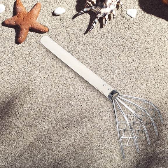 BESTYASH 1Pc Seafood Digging Clam Rake with Net Sturdy Stainless Steel and Comfort Wood Handle