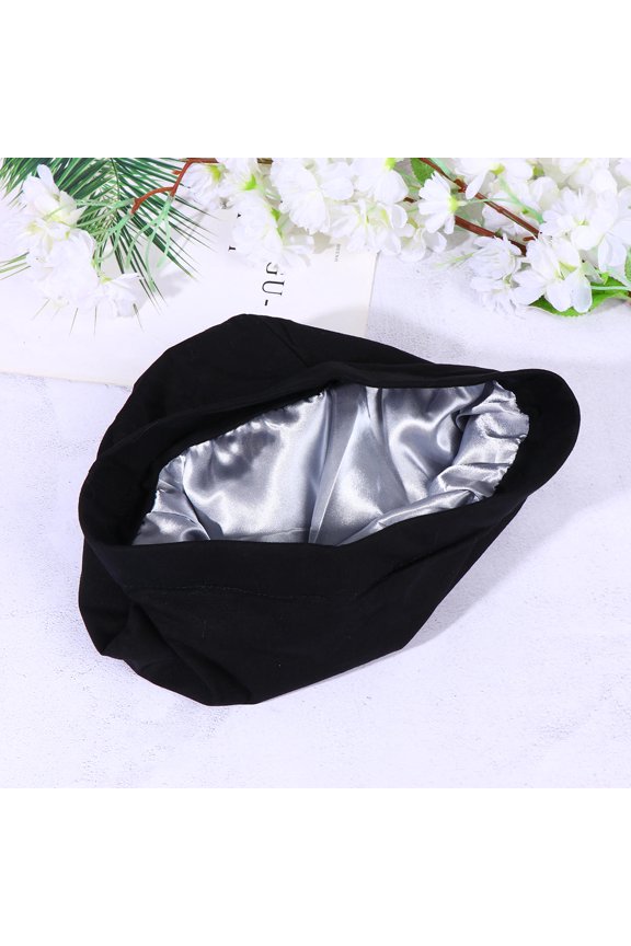 1Pc Unisex Black Round Cap with Broadside Elastic Band Soft Breathable Hair Cap
