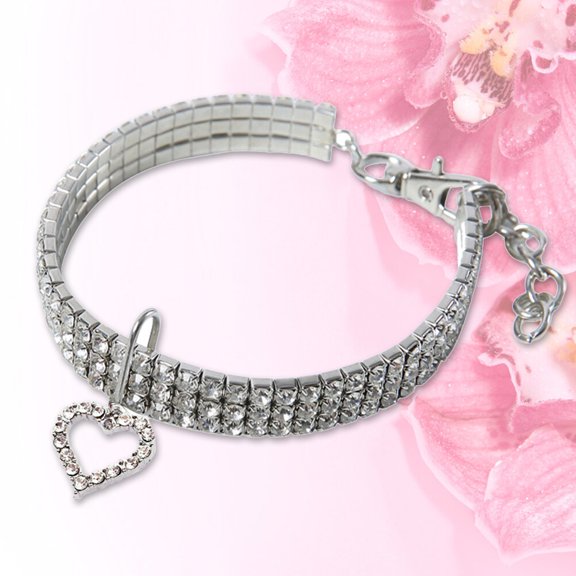 BESTYASH 1Pc White Adjustable Pet Collar with Heart Design and Decorative Charm