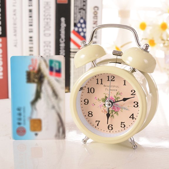 BESTYASH 1Pc White Metal Alarm Clock with Ring Bell for Desktop Time Display and Night Light