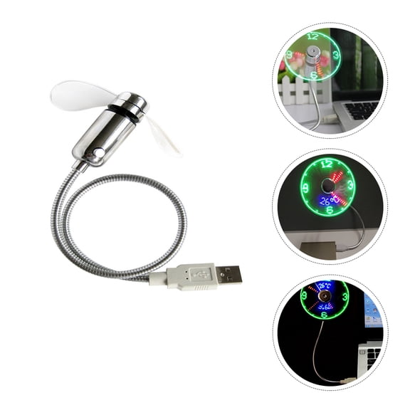 BESTYASH 1Pc White USB Clock Fan with Flashing LED Display for Convenient Desktop Cooling