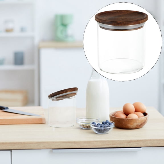 BESTYASH 1Pcs Clear Food Container With Lid Glass Storage Jar Moistureproof Round Practical Design For Kitchenware