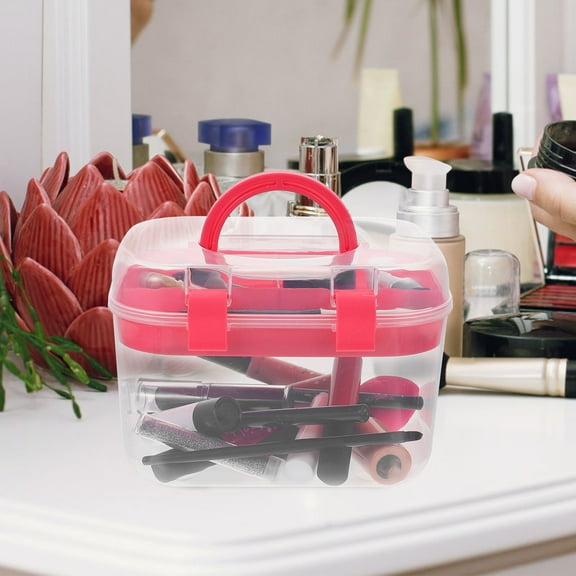 BESTYASH 1Pcs Red Portable Storage Box Double Layer Organizer for Home Use and Travel Use