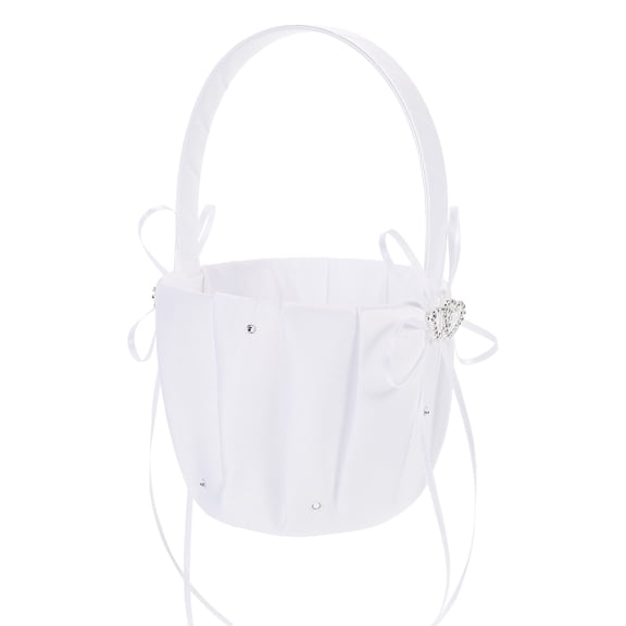 BESTYASH White Satin Wedding Confetti Basket for Flower Petal Storage, Elegant Western Style Design, 1 Piece