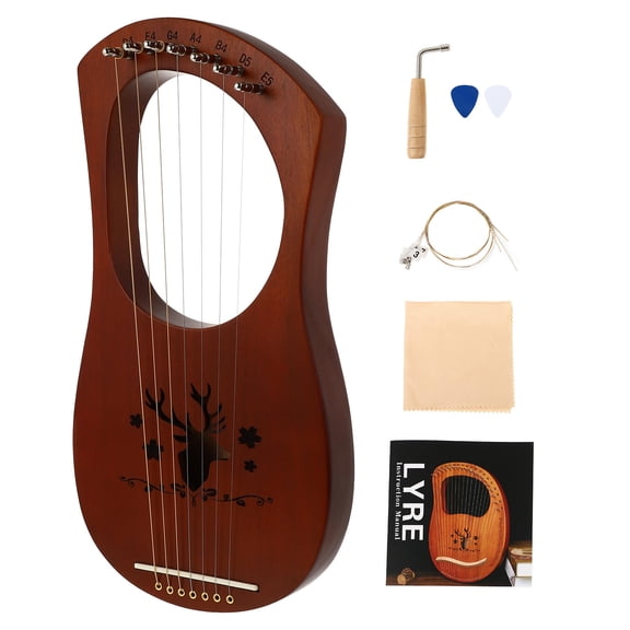 BESTYASH 7-String Wooden Handheld Harp Musical Instrument with Smooth Coffee Finish and Ancient Style Design, 1 Set