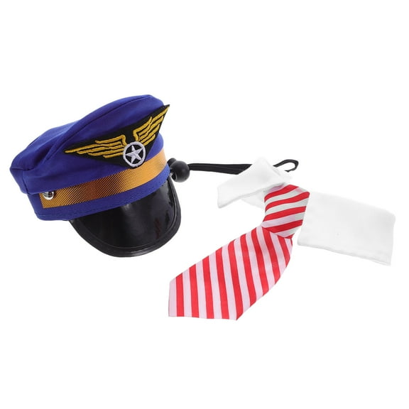 BESTYASH 1Set Assorted Color Dog Pilot Costume Hat with Matching Necktie for Pet Party Dress Up