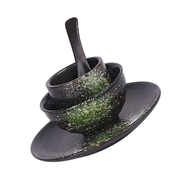 BESTYASH 1Set Compact Black Ceramic Tea Cup Set with Decorative Spoon for Dinner Supply