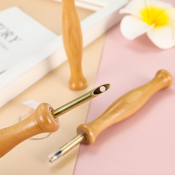 BESTYASH 1Set Ergonomic Wooden Handle Punch Needle with Threader for Embroidery DIY Sewing Accessories