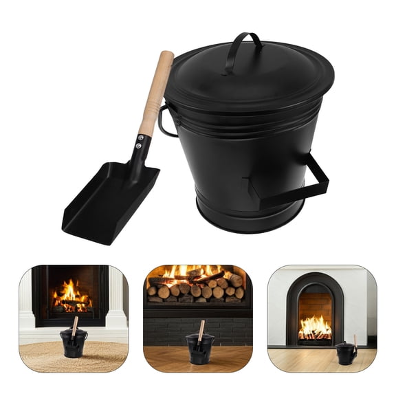 BESTYASH Heavy Duty Metal Fireplace Ash Bucket with Shovel, Ash Storage Container for Stove and Fire Pit Cleanup