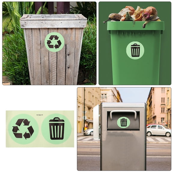 BESTYASH Glow in The Dark Recycle Bin Decal Set, Black Vinyl Stickers for Indoor Outdoor Trash Bins