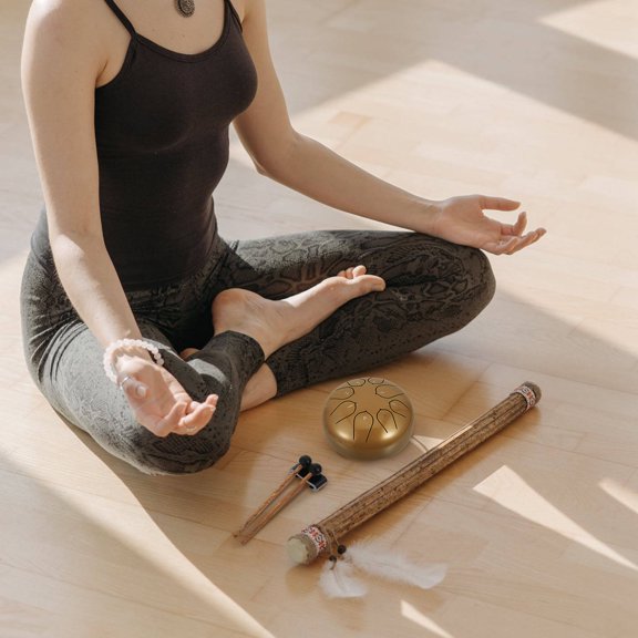 BESTYASH 1Set Golden Electroplated Steel Tongue Drum 8 Tone Portable Drum for Meditation