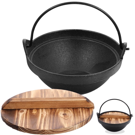 BESTYASH Grey Cast Iron Japanese Style Camping Soup Pot Nonstick Outdoor Cooking Boiler Set Cookware for Camping
