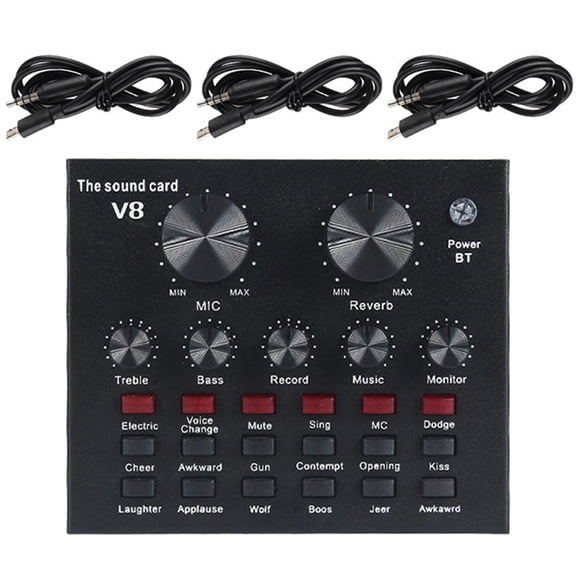 BESTYASH 1Set Livestreaming Sound Card with Microphone Volume and Bass Adjustment for Clear Audio