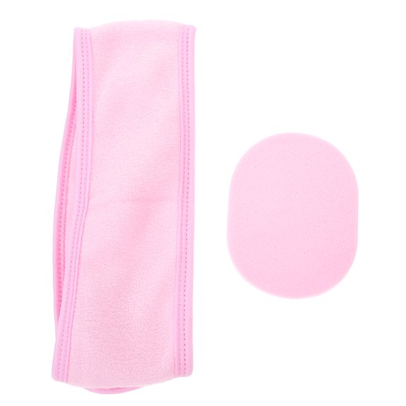 BESTYASH 1Set Makeup Headband for Face Washing with Pink Soft Cloth and Practical Cleaning Sponge