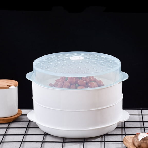 BESTYASH 1 Set White Double-Layer Microwave Oven Kitchen Steamer Plate Made from , PP Material