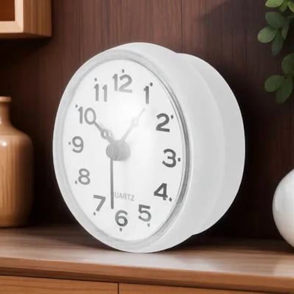 BESTYASH Anti-Fog Waterproof Bathroom Clock White PVC Suction Cup 1Pc