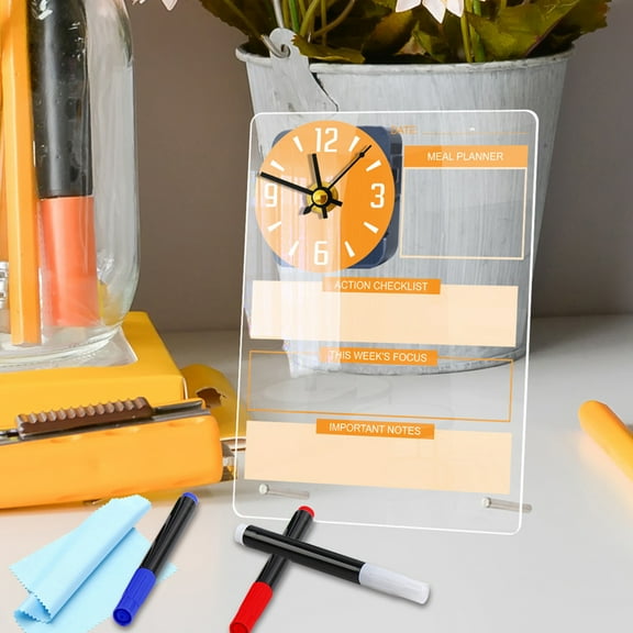 BESTYASH 1Set Multifunctional Acrylic White Board with Clock for Home Desk Task Management