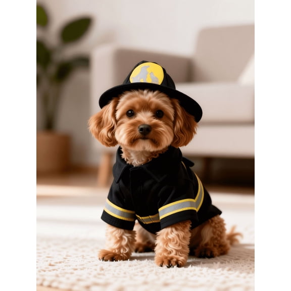 BESTYASH 1Set Pet Dog Clothes Firefighter Uniform Style Black Performance Costume for Pet Wear