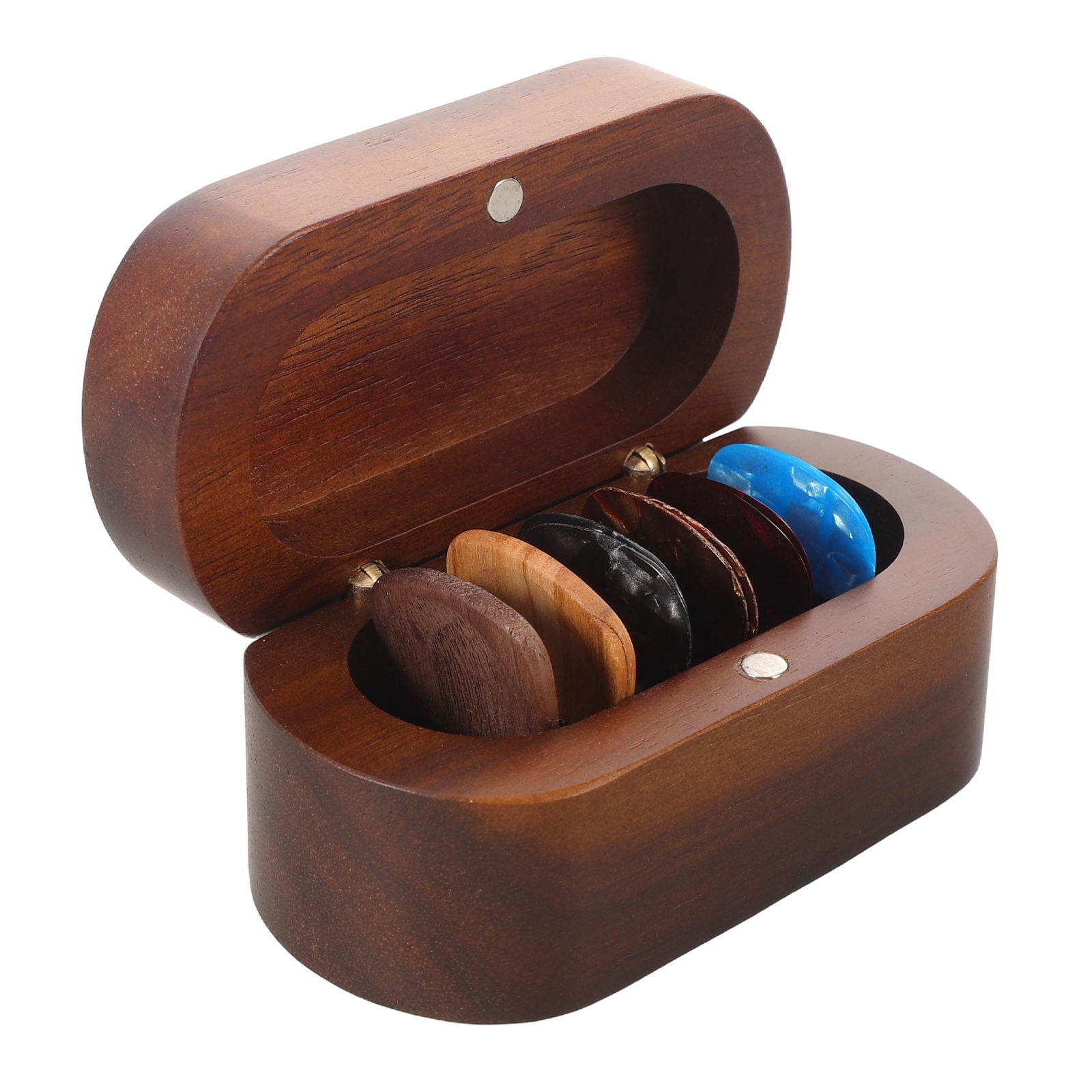BESTYASH Portable Wooden Guitar Pick Holder Case with Multiple Picks Included, Compact and for Guitar Players