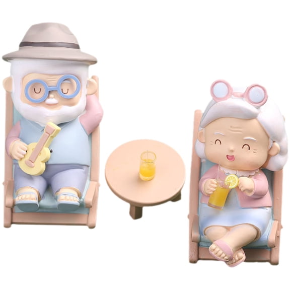 BESTYASH 1Set Resin Elderly Couple Figurine Desktop Ornament Romantic Anniversary Gift for Home Office Decoration