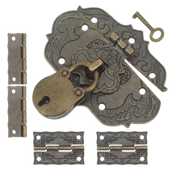BESTYASH 1Set Retro Alloy Coffee Decorative Padlock and Hinge Set for Craft Box Latch
