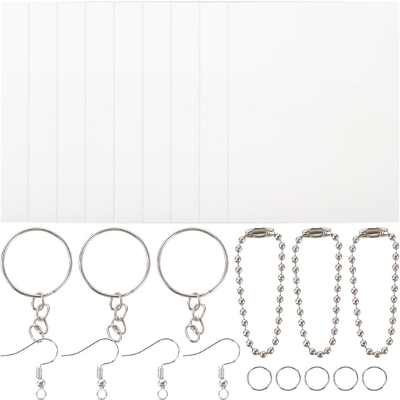 BESTYASH 1Set Shrink Sheet Keychain Set Plated Silver Heat Shrink Film and Accessories DIY Craft Supplies