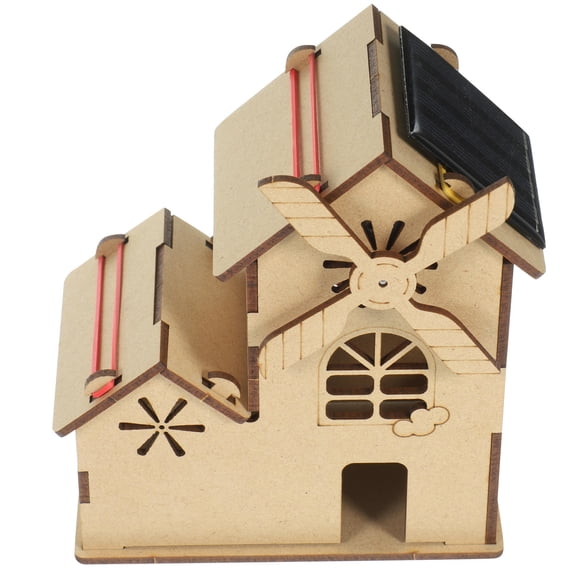 BESTYASH 1Set Solar Power Playthings Beige Windmill House Model for Simple Assembly and Safe Use