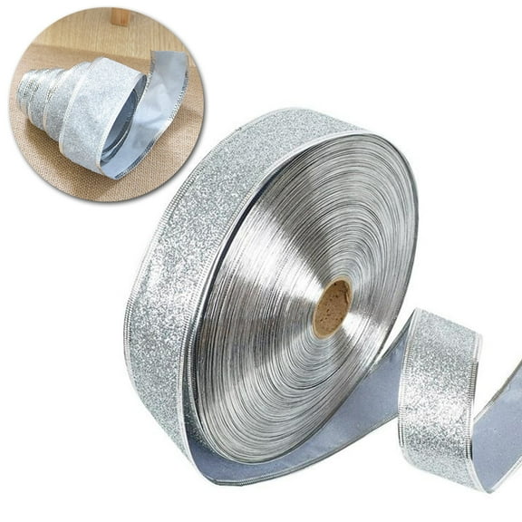 BESTYASH 1Set Sparkling Glitter Mesh Wired Ribbon for Presents Silver Holiday Ribbon for Crafters