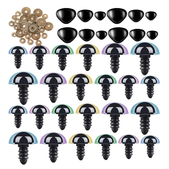 BESTYASH 1Set Sparkling Plastic Safety Eyes and Nose for DIY Crafting with Washers Assorted Colors