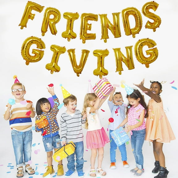 BESTYASH 1Set Thanksgiving Balloon Banner in Golden Aluminium Foil for Photo Background Decoration