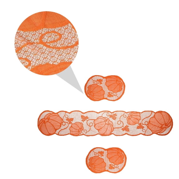 BESTYASH Thanksgiving Table Runner Set with Autumn Maple Leaf and Pumpkin Design, Orange Polyester Fabric Decor