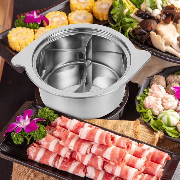 BESTYASH 1Set Thickened Stainless Steel Hot Pot with Divider for Even Heat Distribution
